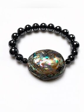 Shell and charcoal metal bracelet